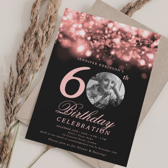 Elegant Photo 60th Birthday Rose Gold Glam  Invitation (Elegant Photo 60th Birthday Rose Gold Glam Invitation)