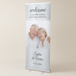 Elegant Photo 60th Wedding Anniversary Welcome Retractable Banner