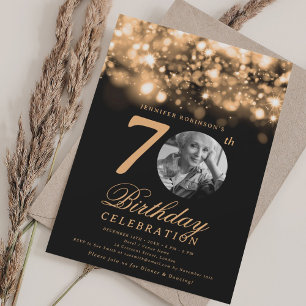 Elegant Photo 70th Birthday Gold Midnight Glam Invitation
