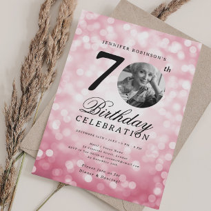 Elegant Photo 70th Birthday Party Blush Pink Bokeh Invitation