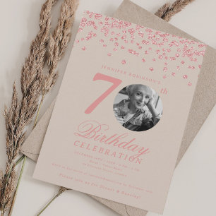 Elegant Photo 70th Birthday Rose Gold Champagne  Invitation