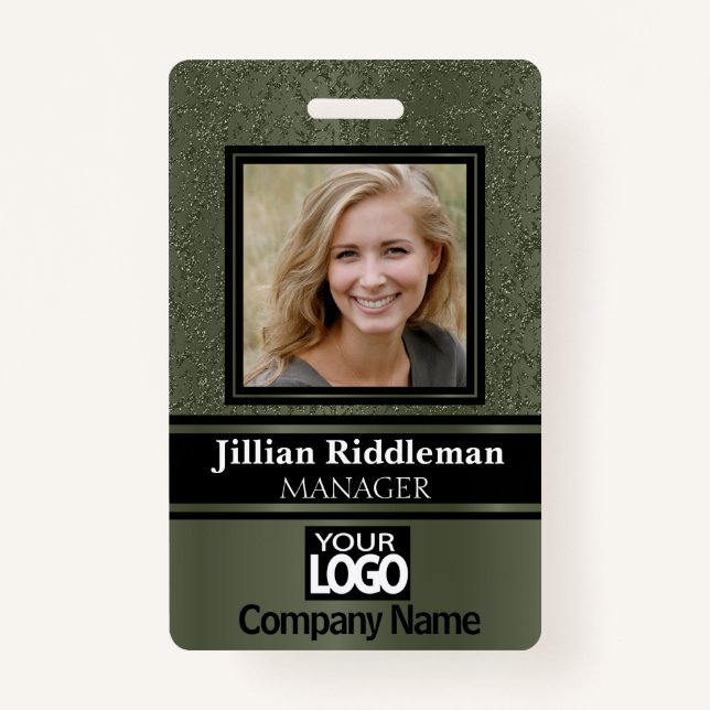 Elegant Photo and Logo Badge - Olive Green ID Badge (Front)