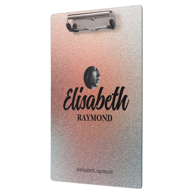 Elegant Photo and Name Template Orange Glitter  Clipboard (Left)