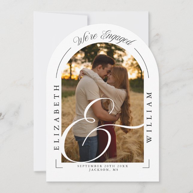 Elegant Photo Arch Calligraphy Engagement Party Invitation (Front)