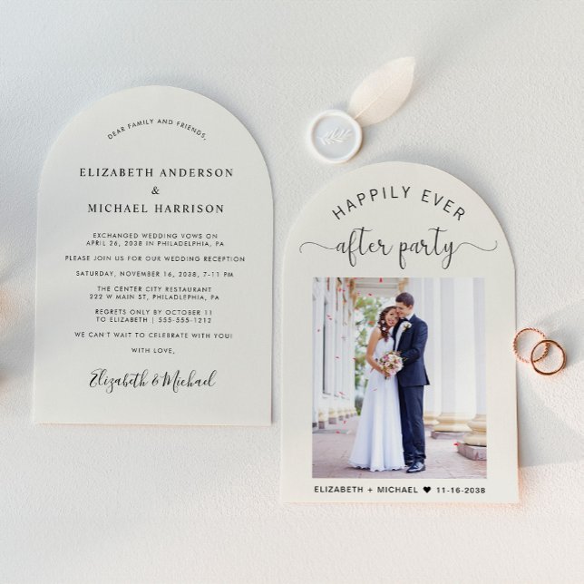 Elegant Photo Arch Cream Wedding Reception Invitation (An elegant Happily Ever After Party reception invitation to set the tone for an unforgettable event)