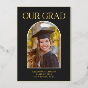 Elegant Photo Arch Graduation Black Gold Foil Card
