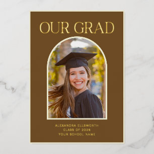 Elegant Photo Arch Graduation Brown Gold Foil Card