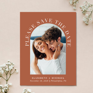 Elegant Photo Arch Terracotta Save The Date Announcement Postcard