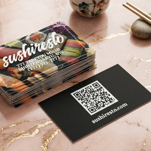 Elegant Photo Asian Restaurant QR Code Business Card