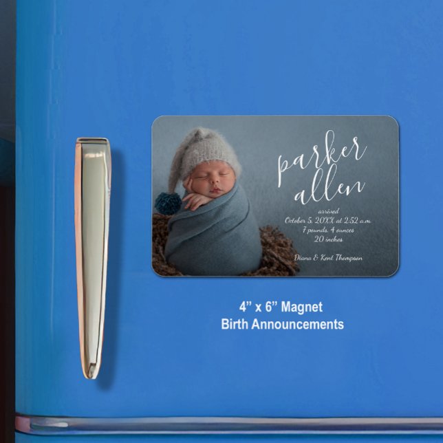 Elegant Photo Baby Birth Announcement Large Magnet (4" x 6" magnet birth announcements (3" x 4" in our collection.))