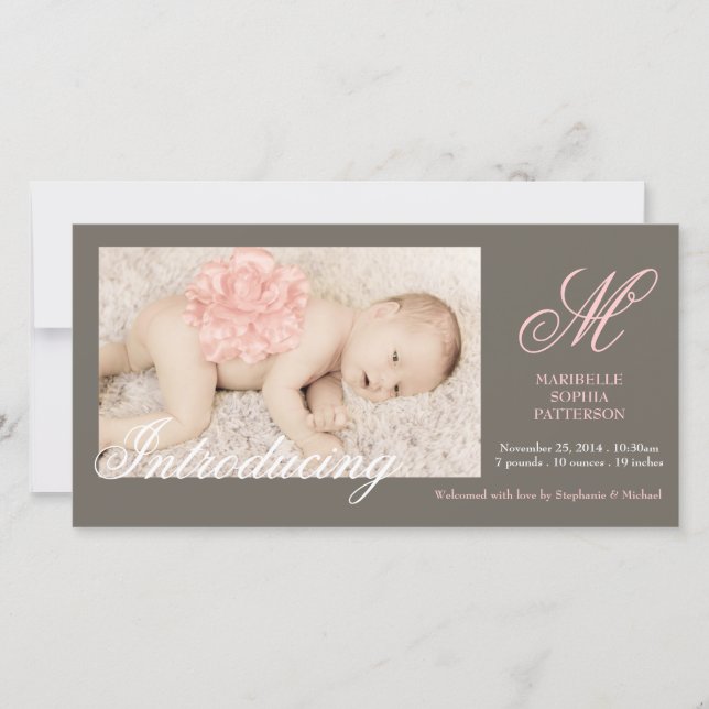 Elegant Photo Baby Girl Birth Announcement (Front)