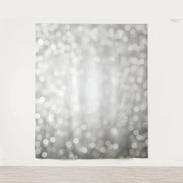 Elegant Photo Backdrop Silver Bokeh Lights Tapestry (Front)