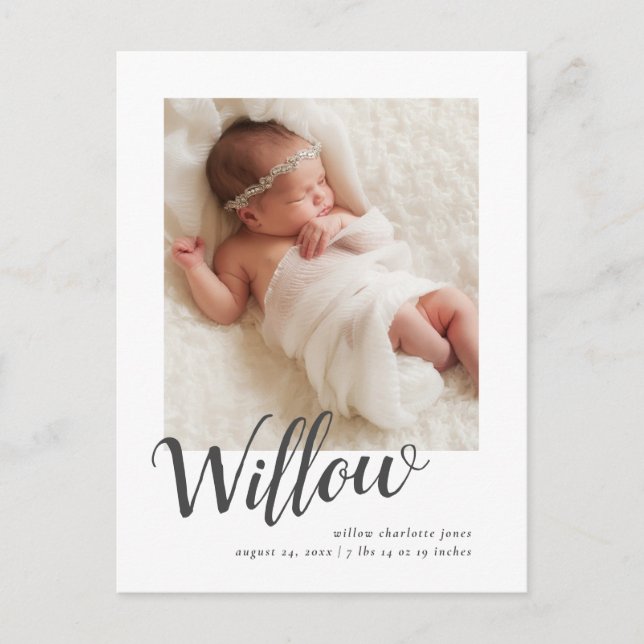 Elegant Photo Birth Announcement Postcard (Front)