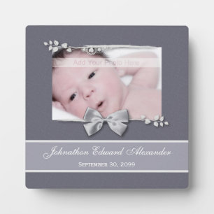 Elegant Photo Birth Announcement Silver Ribbon Plaque
