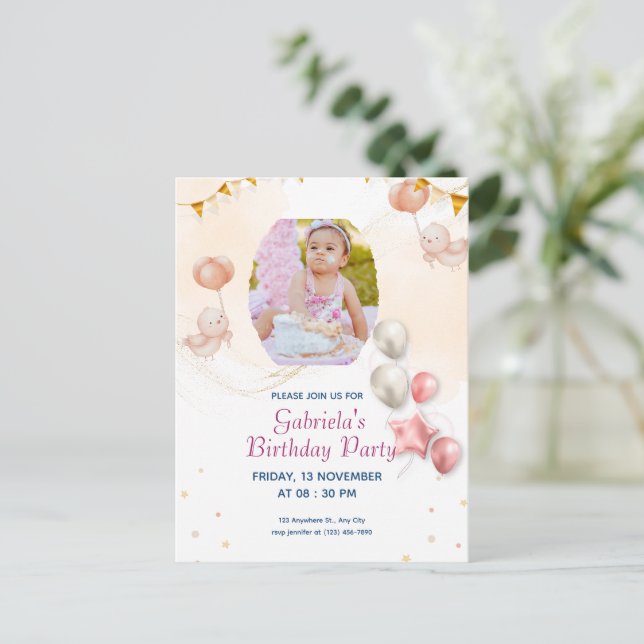 Elegant Photo Birthday Invitation For K (Standing Front)