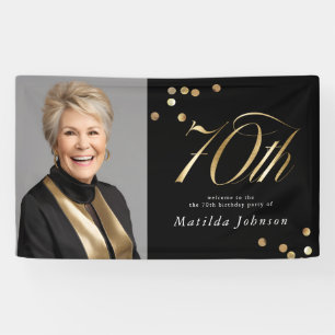 Elegant Photo Black and Gold 70th Birthday Banner