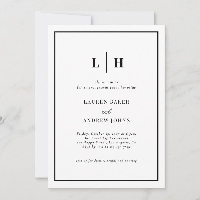 Elegant Photo Black And White Engagement Party Invitation (Front)