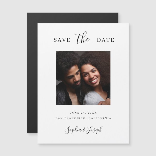 Elegant Photo | Black and White Save the Date Magnetic Invitation (Front/Back)