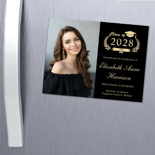 Elegant Photo Black Graduation Announcement Magnet