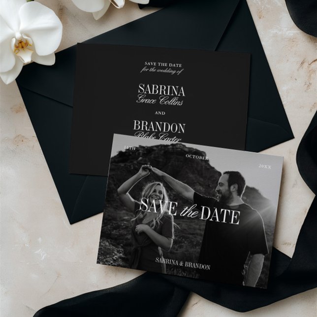 Elegant Photo Black & White Save the Date Card (Creator Uploaded)