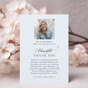 Elegant Photo Blue Christian Funeral Thank You