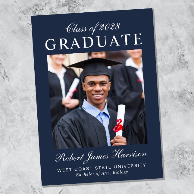 Elegant Photo Blue College Graduation Announcement (Creator Uploaded)
