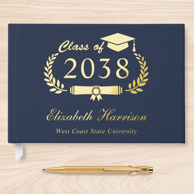 Elegant Photo Blue Graduation Party Guest Book (Creator Uploaded)