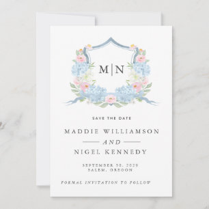 Elegant Photo Blue Monogram Save the Date