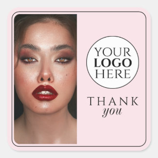 Elegant Photo Blush Pink Logo Thank You Makeup Square Sticker