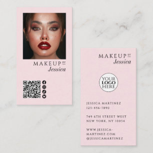 Elegant Photo Blush Pink QR Code Social Makeup Business Card