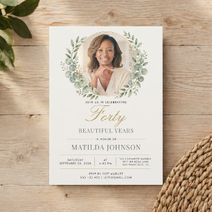 Elegant Photo Botanical 40th Birthday Invitation
