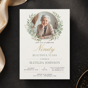 Elegant Photo Botanical 90th Birthday Invitation