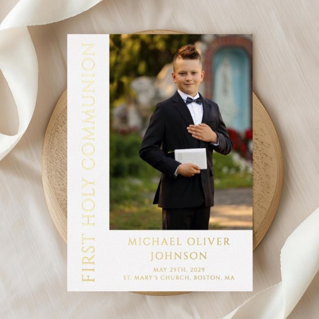 Elegant Photo Boy First Communion Gold (Elegant Photo Boy First Communion Gold Foil Invitation)