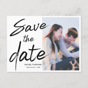 Elegant Photo Brush Font Wedding Save The Date Announcement Postcard