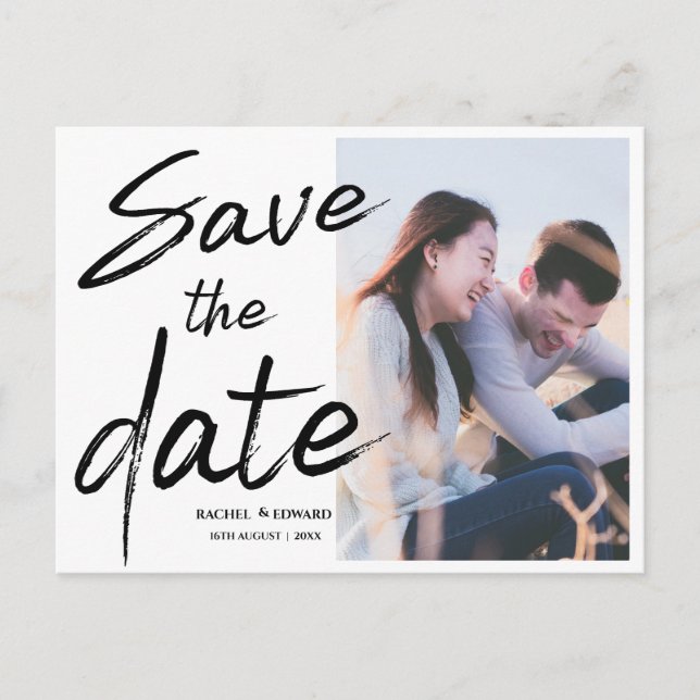 Elegant  Photo  Brush Font Wedding Save The Date Announcement Postcard (Front)