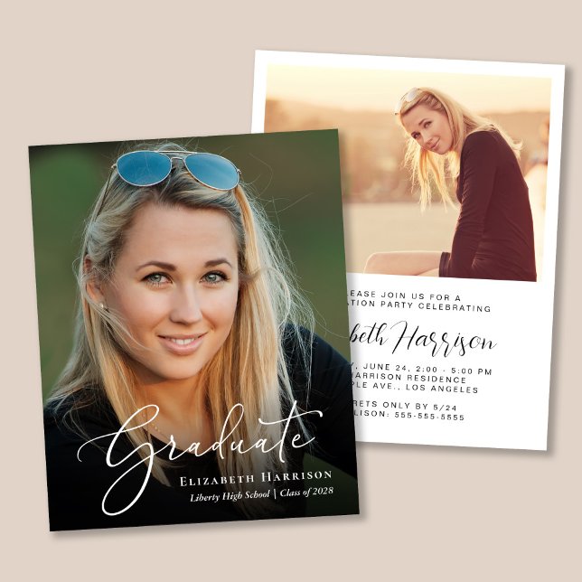 Elegant Photo Budget Graduation Party Invitation (An elegant photo graduation party invitation to celebrate the graduate's achievements)
