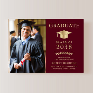 Elegant Photo Burgundy Gold College Graduation Announcement