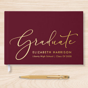 Elegant Photo Burgundy Graduation Party Guest Book