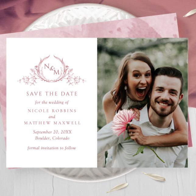 Elegant Photo Burgundy Monogram Wedding Save The Date (Creator Uploaded)