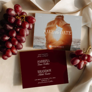 Elegant Photo Burgundy Save the Date Card