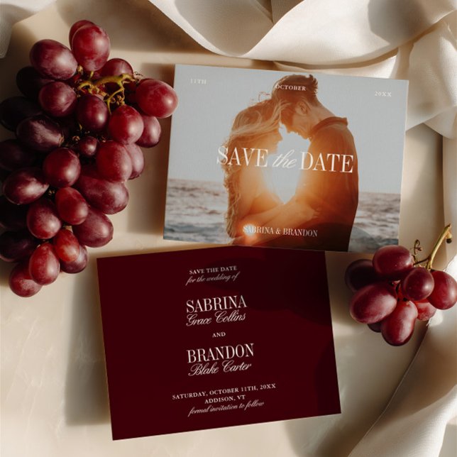 Elegant Photo Burgundy Save the Date Card (Elegant Photo Burgundy Save the Date Card)