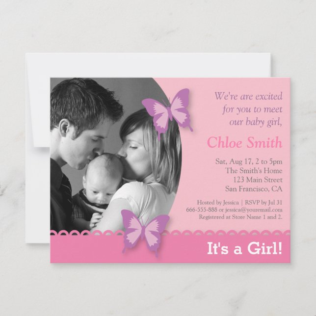 Elegant Photo butterfly baby shower party Invitation (Front)