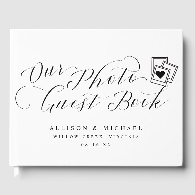 Elegant Photo Calligraphy Script Wedding Pictures Guest Book (Front)