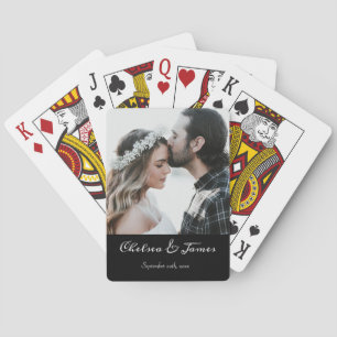 Elegant Photo Calligraphy Wedding Black & White  Playing Cards