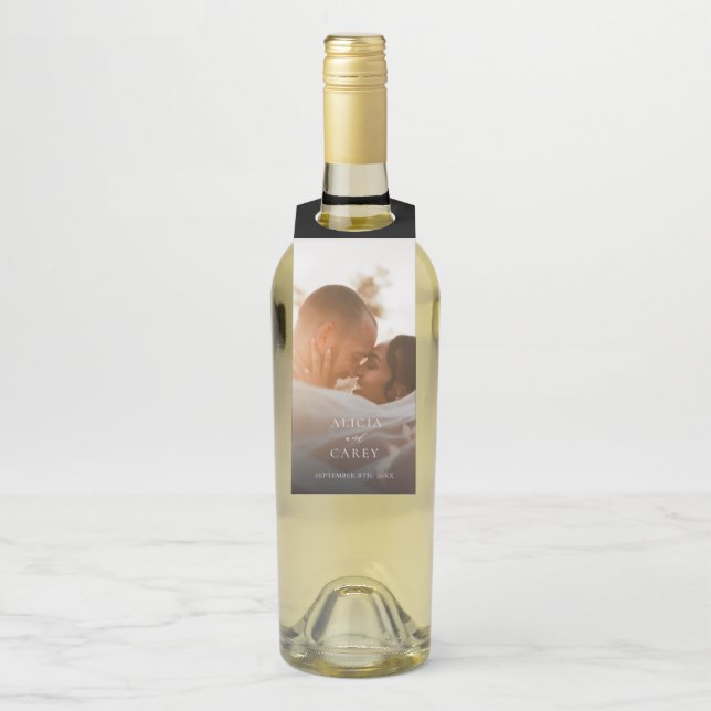 Elegant Photo Calligraphy Wedding Bottle Tag (On Bottle)