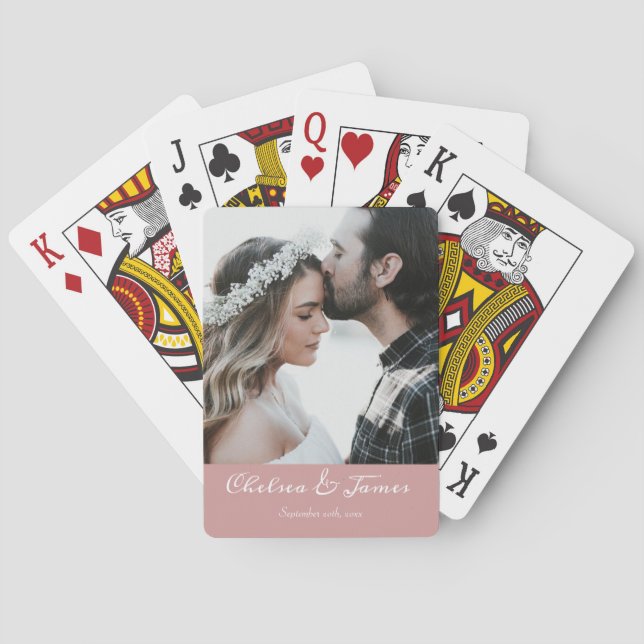 Elegant Photo Calligraphy Wedding Dusty Pink Playing Cards (Back)