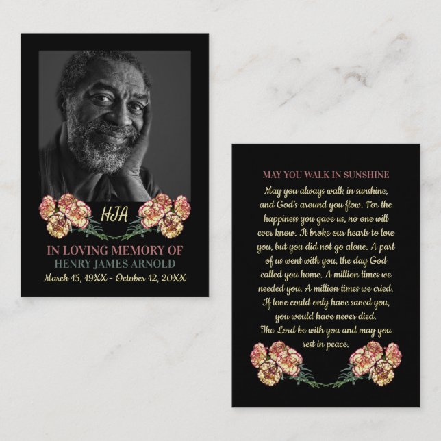 Elegant Photo, Carnation Flowers, Prayer Card (Front/Back)