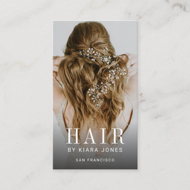 Elegant Photo Cascading Hair Hair Stylist Business Business Card (Front)