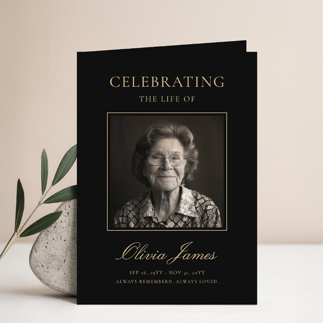 Elegant Photo Celebration of Life Program Card (Creator Uploaded)