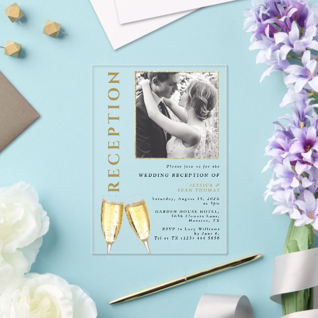 Elegant Photo Champagne Wedding Reception Acrylic Invitations (Insitu (Wedding))